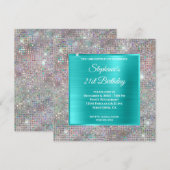 Invitation Holographe Turquoise Diamant Éclairé Peau Annivers (Devant / Derrière)