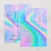 Invitation Holographe Unicorne pour filles baby shower (Devant / Derrière)