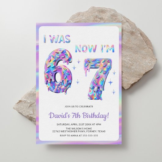 Invitation Holographic Six Seven Meme Funny 67 Kids Birthday