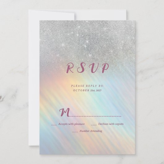 Invitation Holographie arc-en-ciel parties scintillant en arg (Devant)