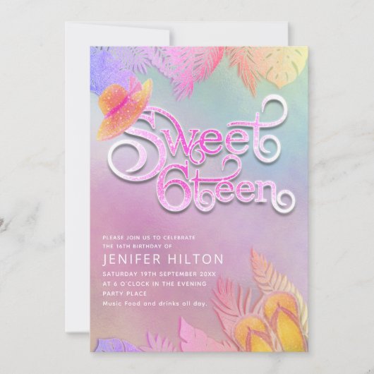 Invitation Holographie cool typographie tropicale douce 16 (Devant)