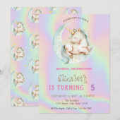 Invitation Holographie de la lune de licorne magique (Devant / Derrière)