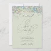 Invitation Holographie menthe argent parties scintillant init (Devant)