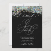 Invitation Holographie or argent parties scintillant initiale (Devant)