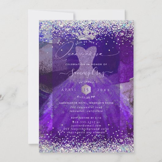 Invitation Holographie Parties scintillant Ultra Violet Quinc (Dos)