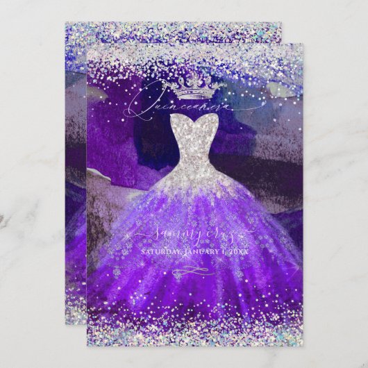 Invitation Holographie Parties scintillant Ultra Violet Quinc (Devant / Derrière)