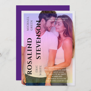 Invitation Holographie Pink Purple Overlay Mariage photo