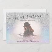Invitation Holographie rose argent parties scintillant Sweet  (Devant)