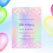 Invitation Holographie rose violet 21e anniversaire