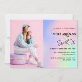 Invitation Holographie rose violet Sweet 16 (Devant)