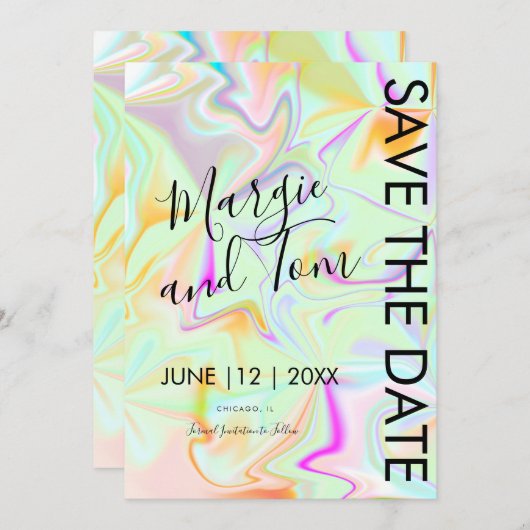 Invitation Holographique Abstraite de la typographie Enregist (Devant / Derrière)