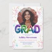 Invitation Holographique Ballons Lettering Graduation 2 Photo (Devant)