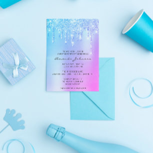 Invitation Holographique bleu rose Parties scintillant effet 
