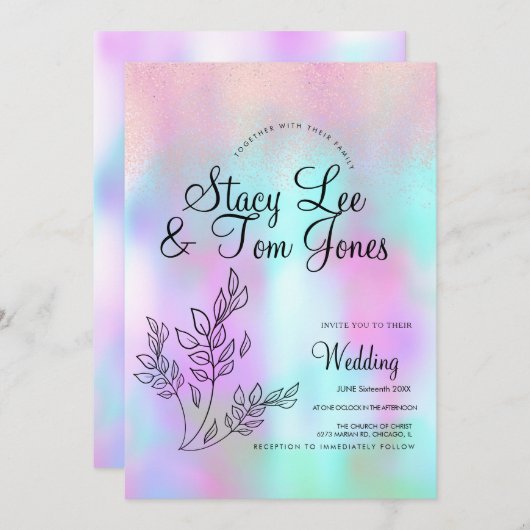 Invitation Holographique Botanique Faux Parties scintillant r (Devant / Derrière)