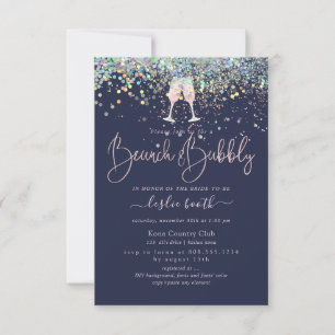 Invitation Holographique Confetti Brunch+Bubbly Champagne ros