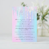 Invitation Holographique gouttes rose Unicorne Douce 16e Sirè (Debout devant)