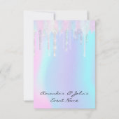 Invitation Holographique gouttes rose Unicorne Douce 16e Sirè (Dos)