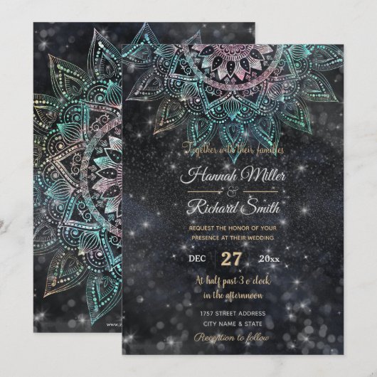 Invitation Holographique magique Parties scintillant Mandala (Devant / Derrière)