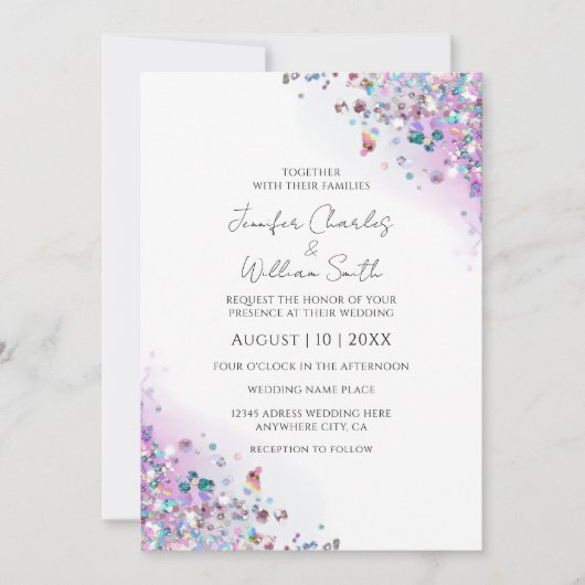 Invitation Holographique moderne Parties scintillant violet é (Devant)
