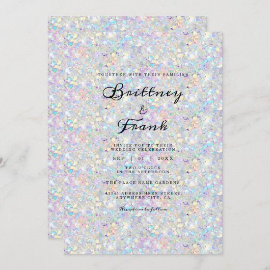 Invitation Holographique Parties scintillant Bleue Moderne Bl (Devant / Derrière)