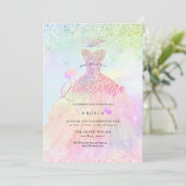 Invitation Holographique Quinceanera Princesse+Papillons (Debout devant)