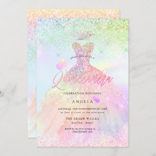 Invitation Holographique Quinceanera Princesse+Papillons