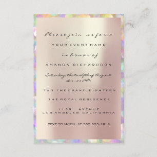 Invitation Holographique Rose Fête de Mariage Douce 16ème PEA