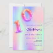 Invitation Holographique rose violet 10e anniversaire (Devant)