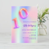 Invitation Holographique rose violet 10e anniversaire (Debout devant)