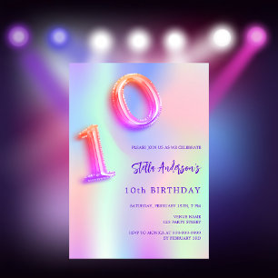 Invitation Holographique rose violet 10e anniversaire