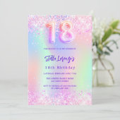 Invitation Holographique rose violet 18e anniversaire (Debout devant)