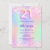 Invitation Holographique rose violet 21e anniversaire (Devant)