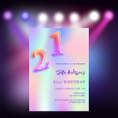Invitation Holographique rose violet 21e anniversaire
