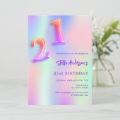 Invitation Holographique rose violet 21e anniversaire (Debout devant)