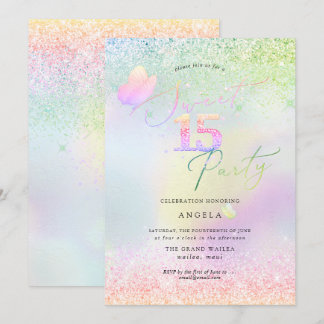 Invitation Holographique Sweet 15 Parties scintillant de diam