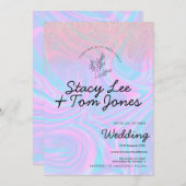 Invitation Holographique violet rose Parties scintillant Mari (Devant / Derrière)