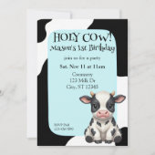 Invitation Holy Cow, blue, cow 1st Birthday (Devant)