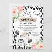 Invitation Holy Cow Floral and Cow Imprimer 2e Invitat d'anni (Devant)