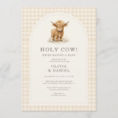 Invitation Holy Cow Highland Cow Gingham Baby Shower (Devant)