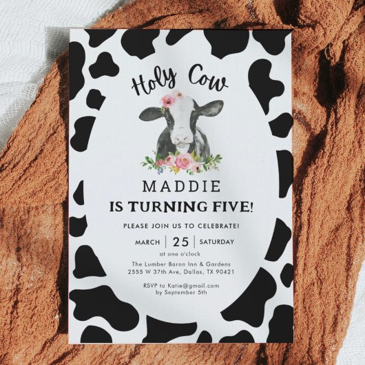Invitation Holy Cow I m'm One Cow Girl 5th Birthday Invitatio