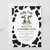 Invitation Holy Cow I m'm One Cow Girl 5th Birthday Invitatio (Devant)