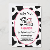 Invitation Holy Cow I'm One Girl 1st Birthday Party Invitatio (Devant)