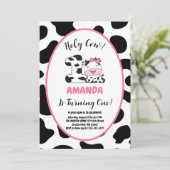 Invitation Holy Cow I'm One Girl 1st Birthday Party Invitatio (Debout devant)