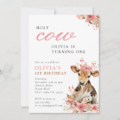 Invitation Holy Cow Pink 1st Birthday Party (Devant)