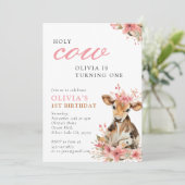Invitation Holy Cow Pink 1st Birthday Party (Debout devant)