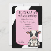 Invitation Holy Cow, pink, cow 1st Birthday (Devant)