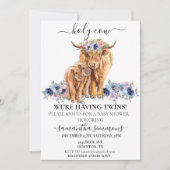 Invitation Holy Cow Twins Highland Calf Baby shower Rose Blue (Devant)