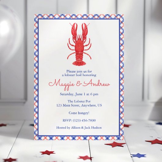 Invitation Homard aquarelle bleu et rouge