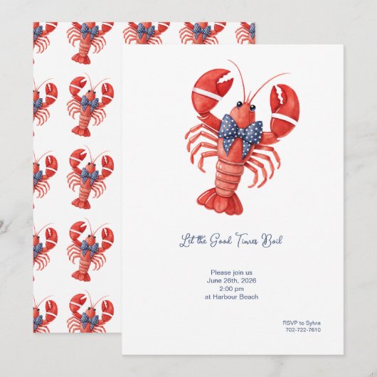 Invitation Homard de plage côtière d'été (Devant / Derrière)