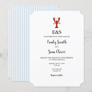 Invitation Homard Mariage nautique Monogramme Bleu Bande